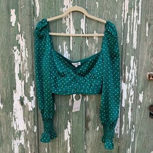 NWT Green white polka dot crop top privacy please